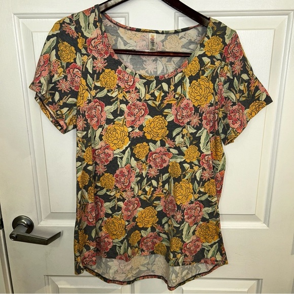 LuLaRoe Yellow and Pink Fitted Blouse - Picture 1 of 6